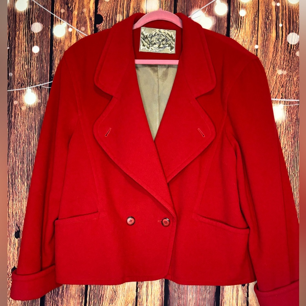 Vintage Alain Cannelle Wool Blend Women's Red Double-Breasted Jacket
